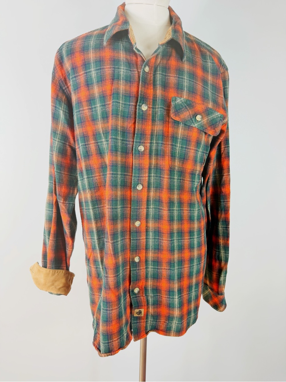 Legendary Whitetails Orange Green Plaid Button-Down Flannel Shirt cotton LT